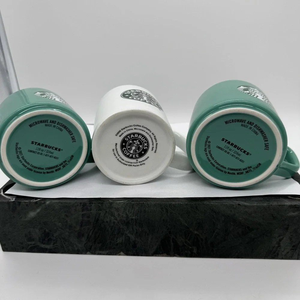 Starbucks Coffee Mug Lot 3 Siren Logo 2006 2021 Green White 11oz Collector